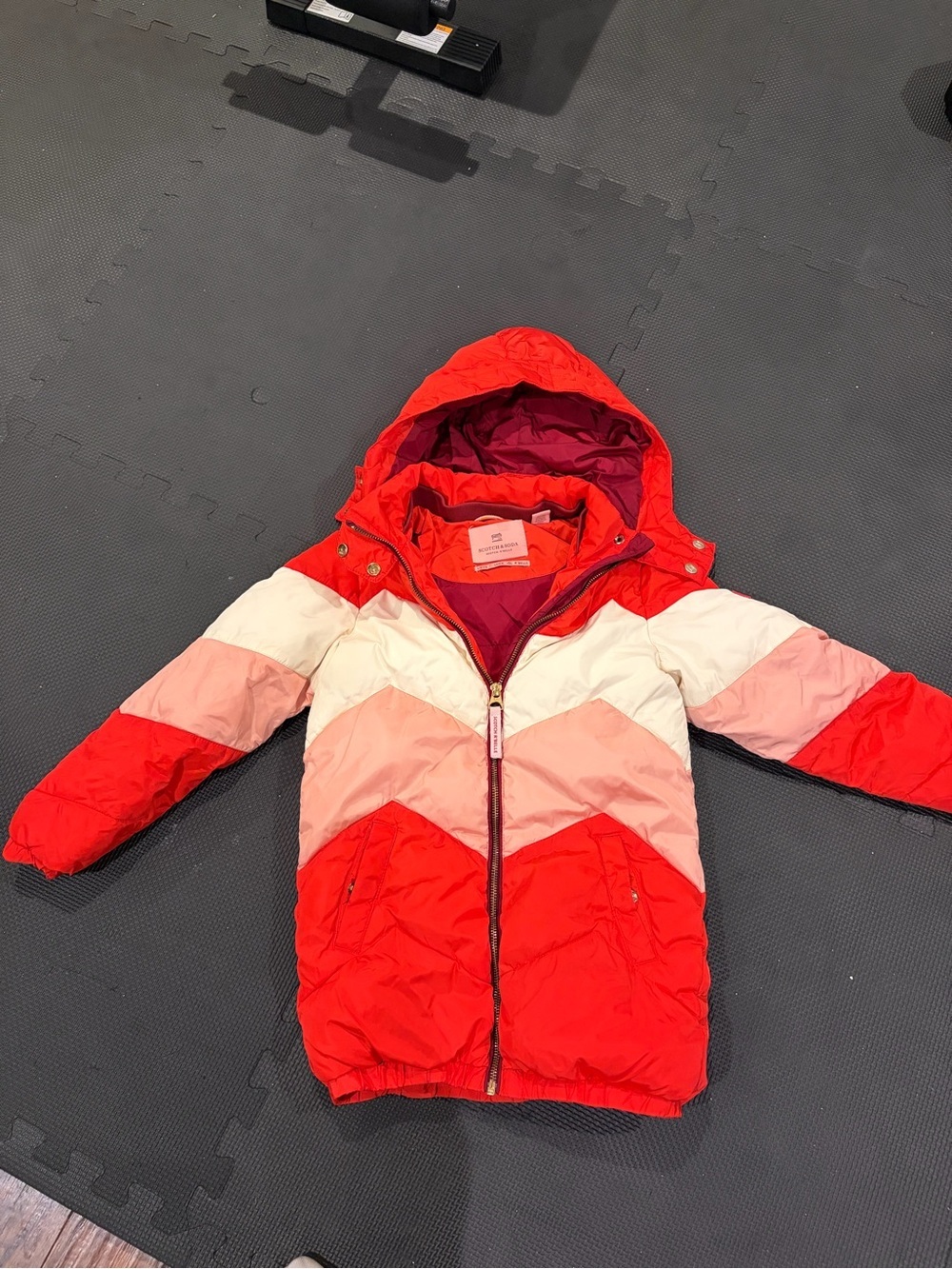 Scotch & Soda Red Pink White Chevron Puffer Jacket - Kids